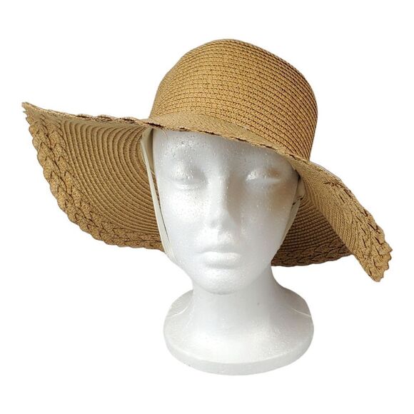 Bienvenu Natural Straw Hat Wide Brim Tan Beach Outdoor Vacation Summer Pool - Picture 1 of 8